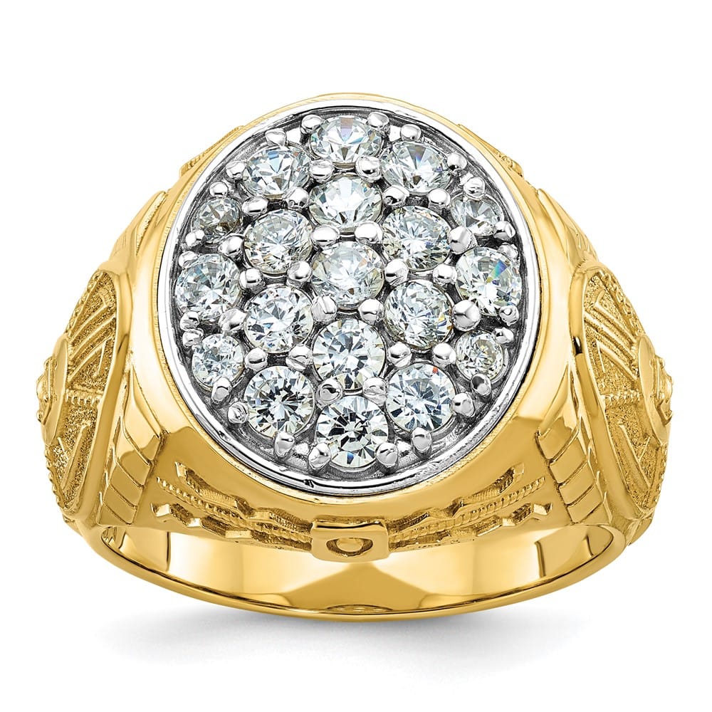14k Two-Tone Gold I1 Quality Diamond Oval Cluster Men's Ring