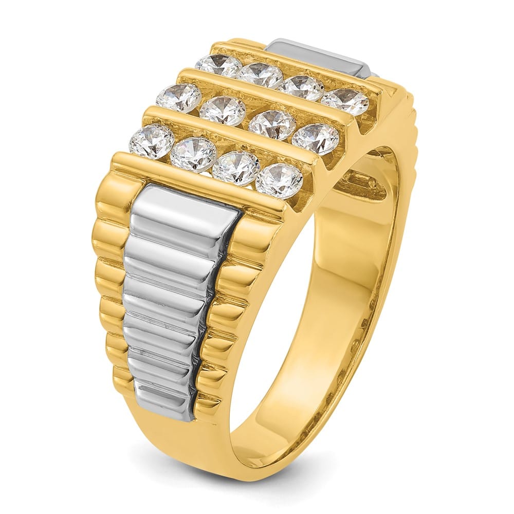 14k Two-Tone Gold IB Goodman 3-Row I1 Quality Diamond Men's Ring