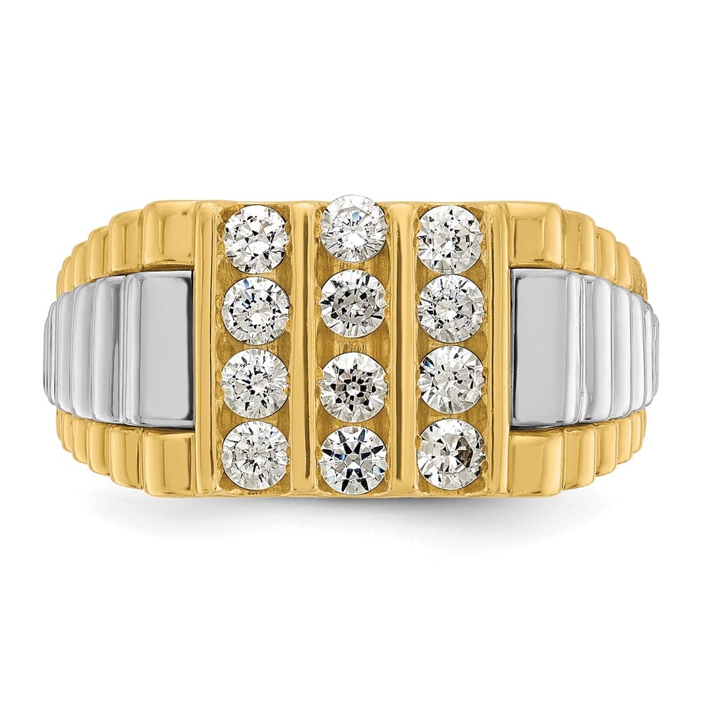 14k Two-Tone Gold IB Goodman 3-Row I1 Quality Diamond Men's Ring
