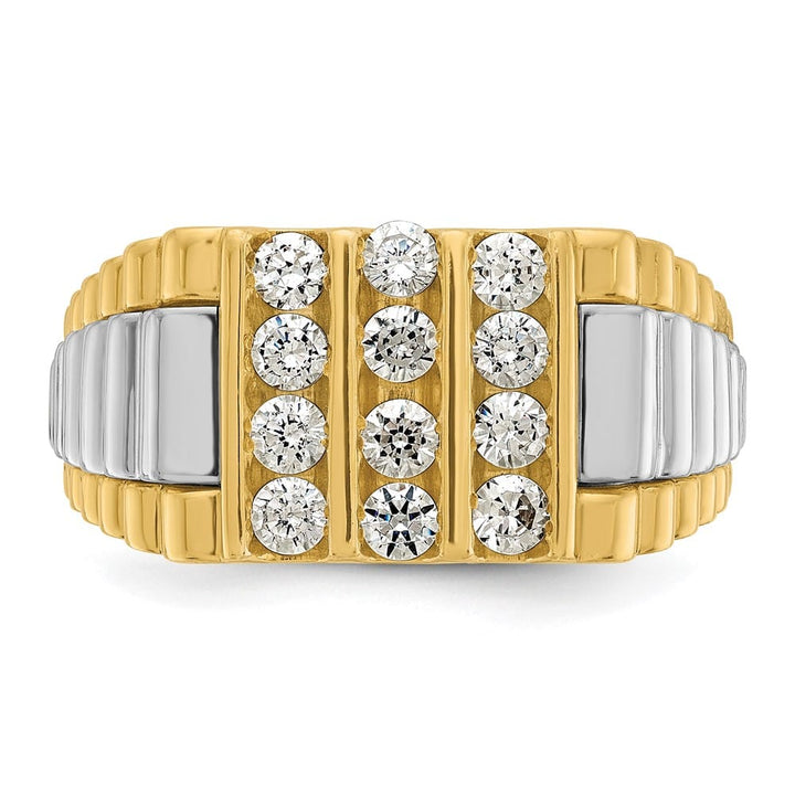 14k Two-Tone Gold IB Goodman 3-Row I1 Quality Diamond Men's Ring