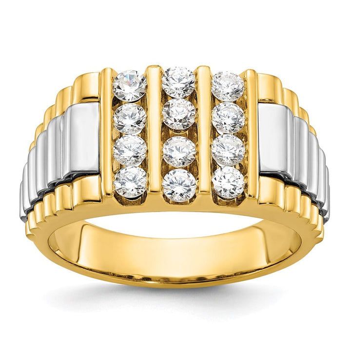 14k Two-Tone Gold IB Goodman 3-Row I1 Quality Diamond Men's Ring
