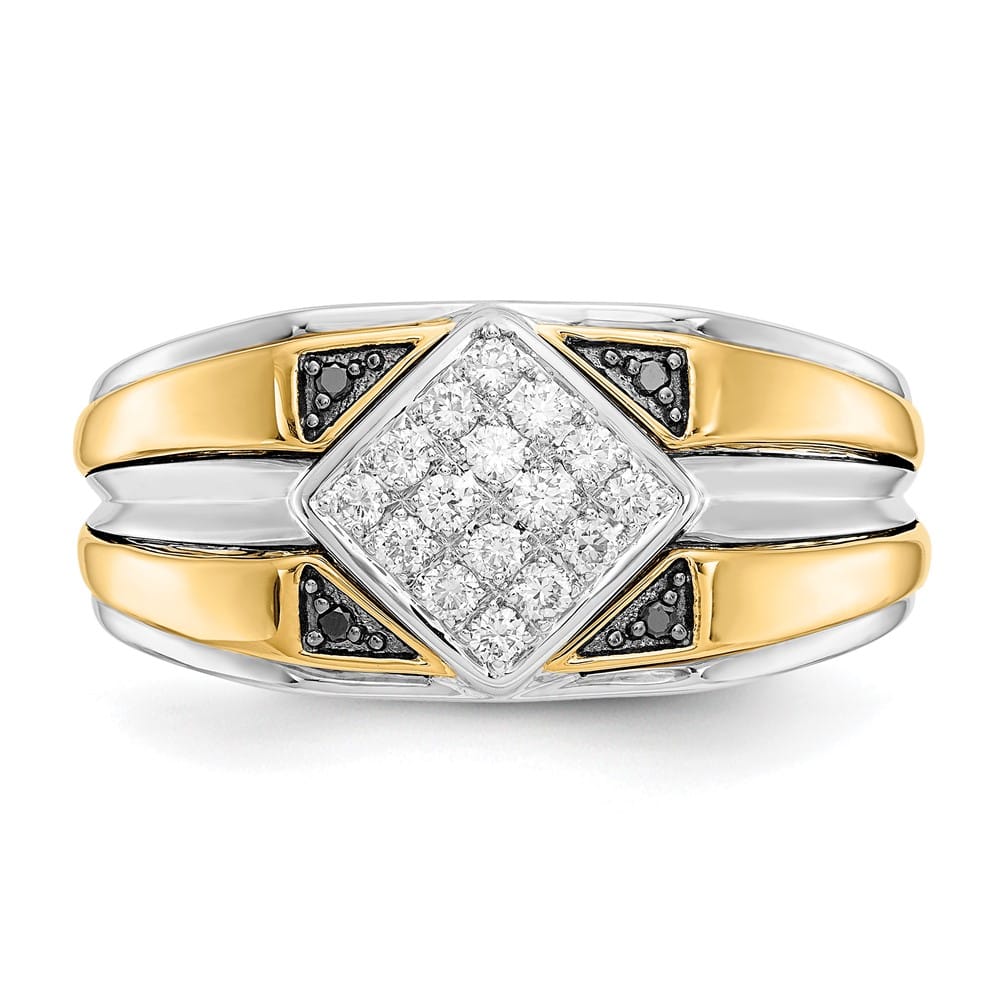 14k Two-Tone Gold IB Goodman Black and White Diamond Square Men's Ring