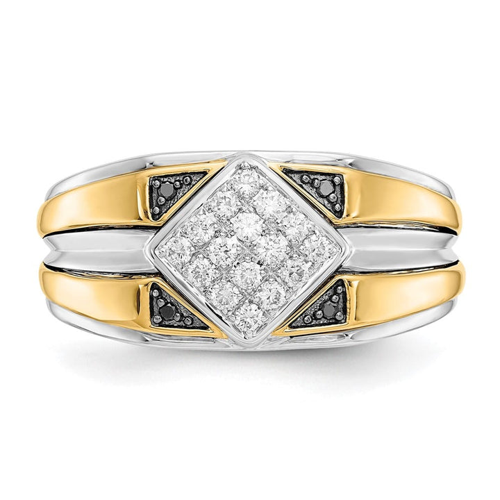 14k Two-Tone Gold IB Goodman Black and White Diamond Square Men's Ring
