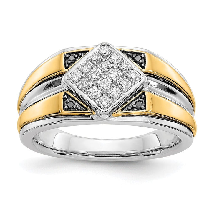 14k Two-Tone Gold IB Goodman Black and White Diamond Square Men's Ring