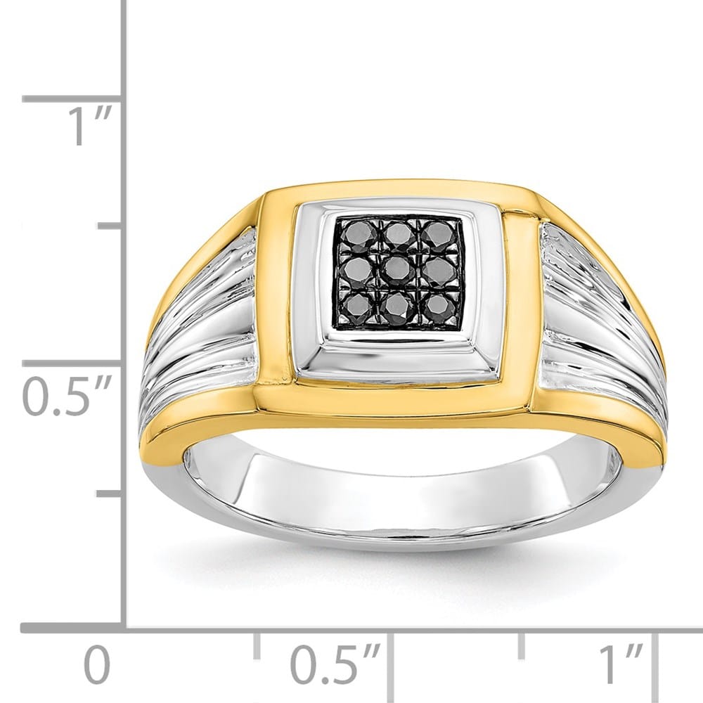 14k Two-Tone Gold IB Goodman Black Diamond Square Cluster Men's Ring
