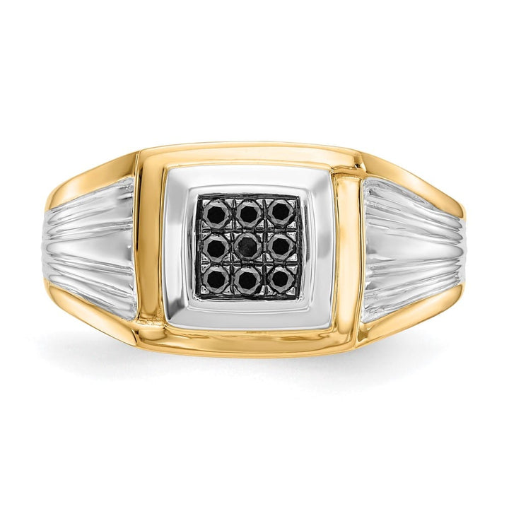 14k Two-Tone Gold IB Goodman Black Diamond Square Cluster Men's Ring