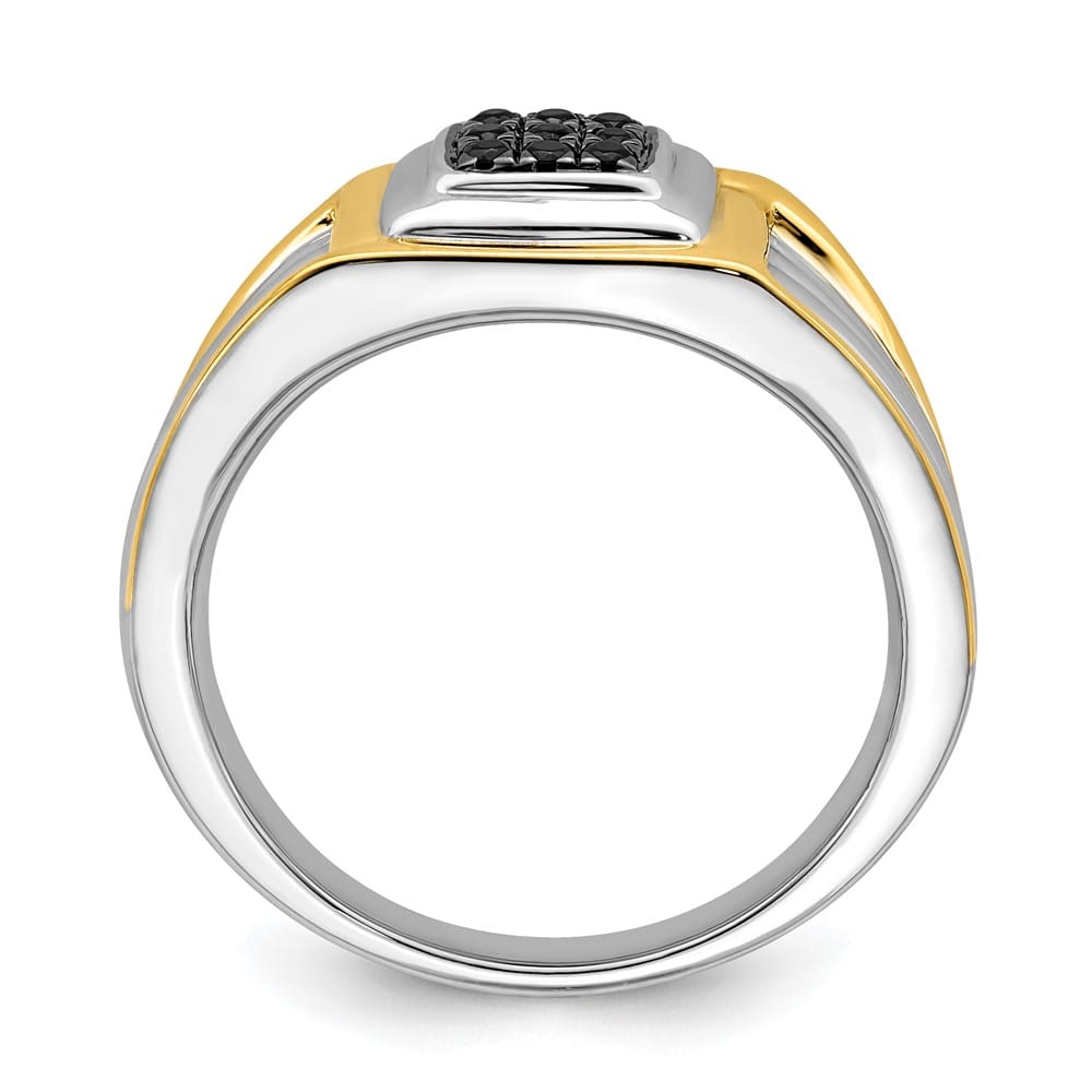 14k Two-Tone Gold IB Goodman Black Diamond Square Cluster Men's Ring