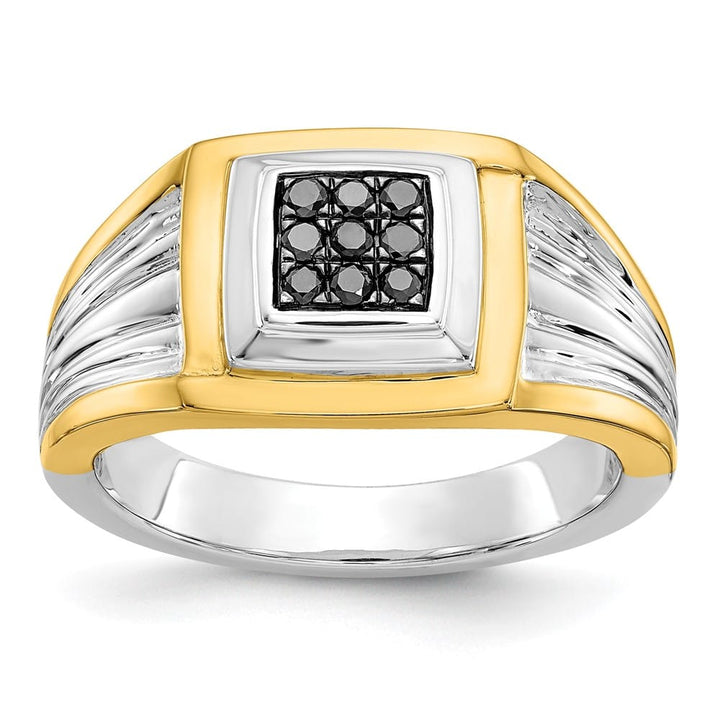 14k Two-Tone Gold IB Goodman Black Diamond Square Cluster Men's Ring