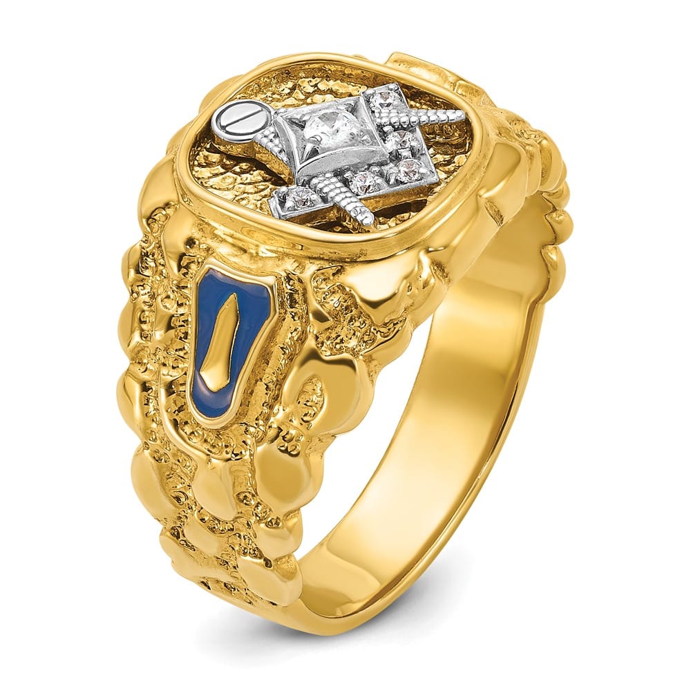 14k Two-Tone Gold IB Goodman Diamond Blue Lodge Master Men's Ring