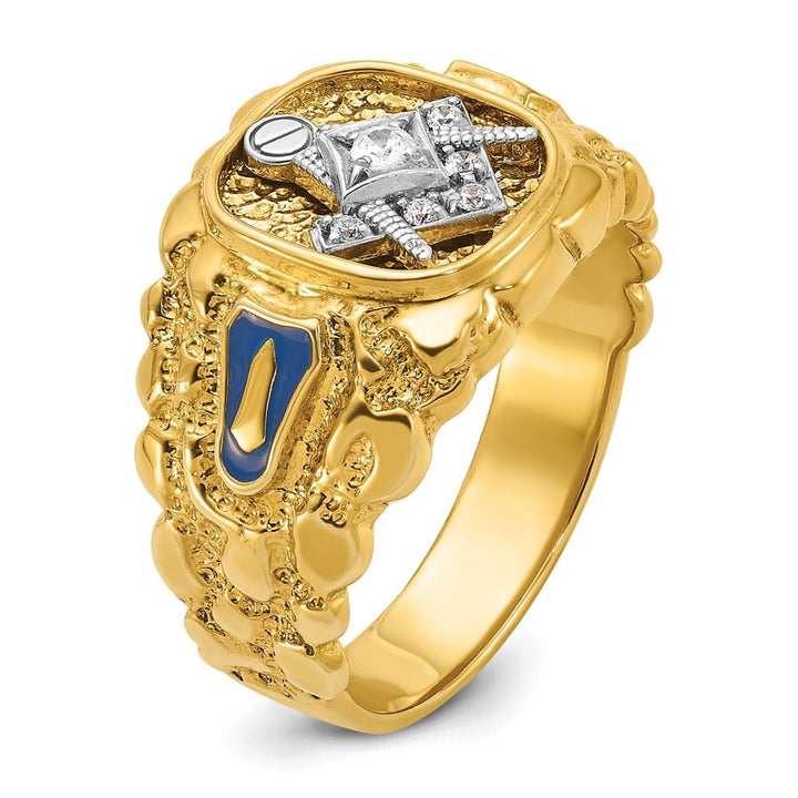 14k Two-Tone Gold IB Goodman Diamond Blue Lodge Master Men's Ring