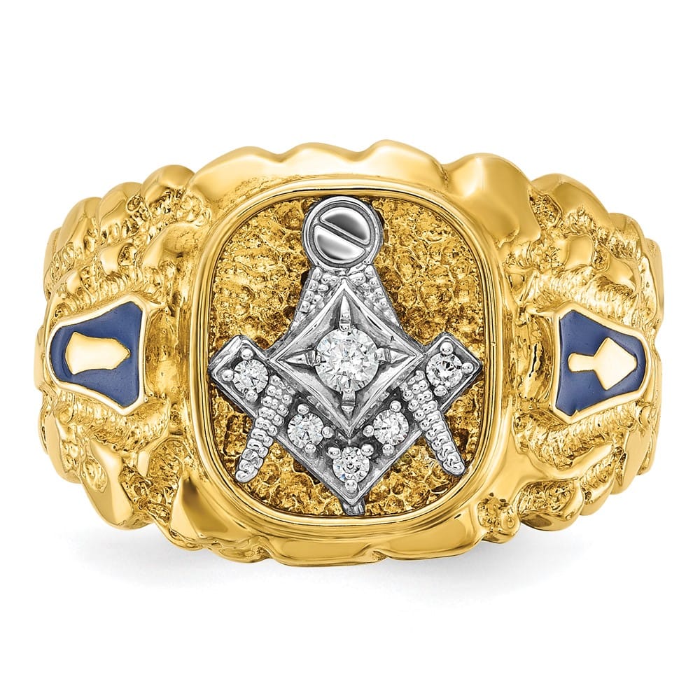 14k Two-Tone Gold IB Goodman Diamond Blue Lodge Master Men's Ring