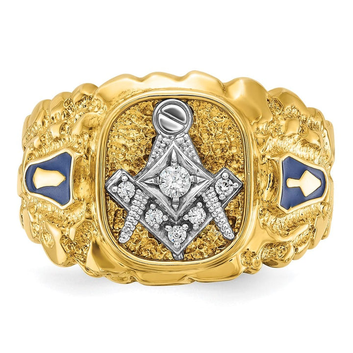 14k Two-Tone Gold IB Goodman Diamond Blue Lodge Master Men's Ring