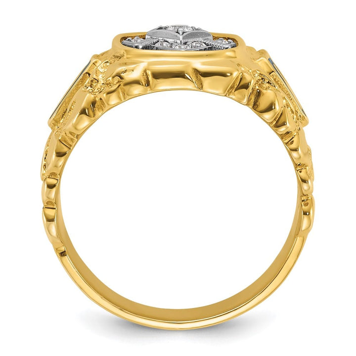 14k Two-Tone Gold IB Goodman Diamond Blue Lodge Master Men's Ring