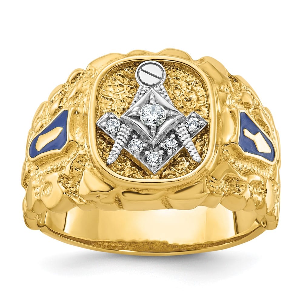 14k Two-Tone Gold IB Goodman Diamond Blue Lodge Master Men's Ring