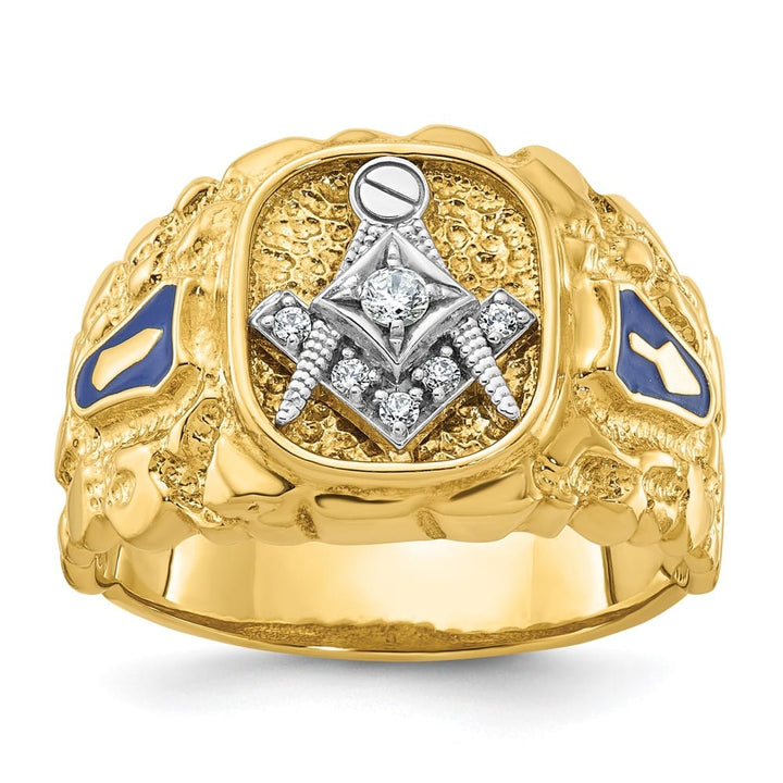 14k Two-Tone Gold IB Goodman Diamond Blue Lodge Master Men's Ring