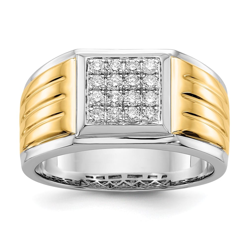 14k Two-Tone Gold IB Goodman Diamond Square Cluster Men's Ring