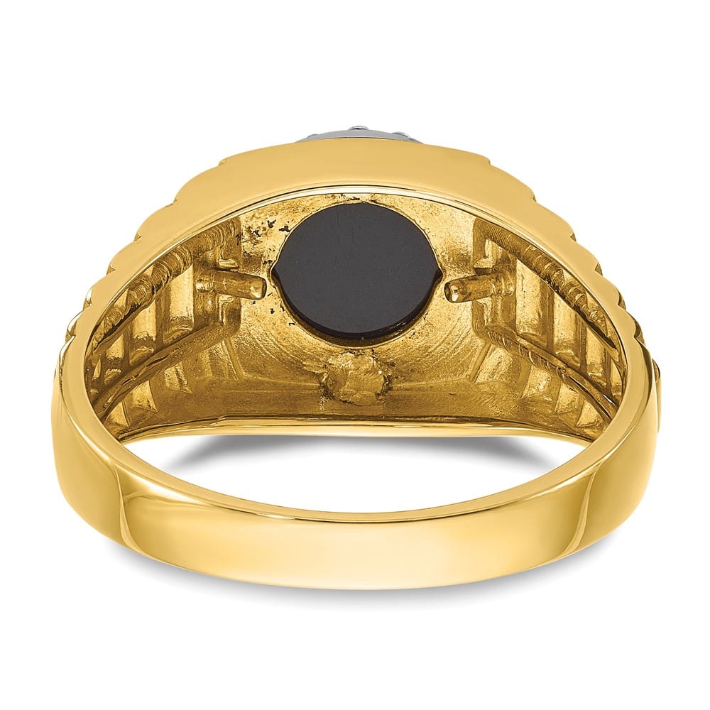 14k Two-Tone Gold IB Goodman Round Onyx and Diamond Halo Men's Ring