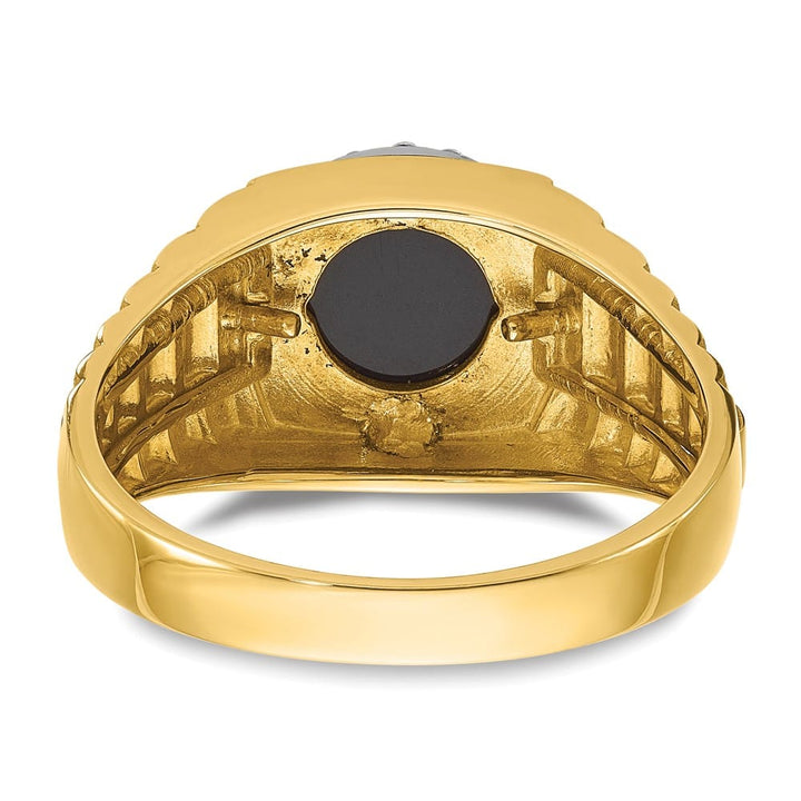 14k Two-Tone Gold IB Goodman Round Onyx and Diamond Halo Men's Ring