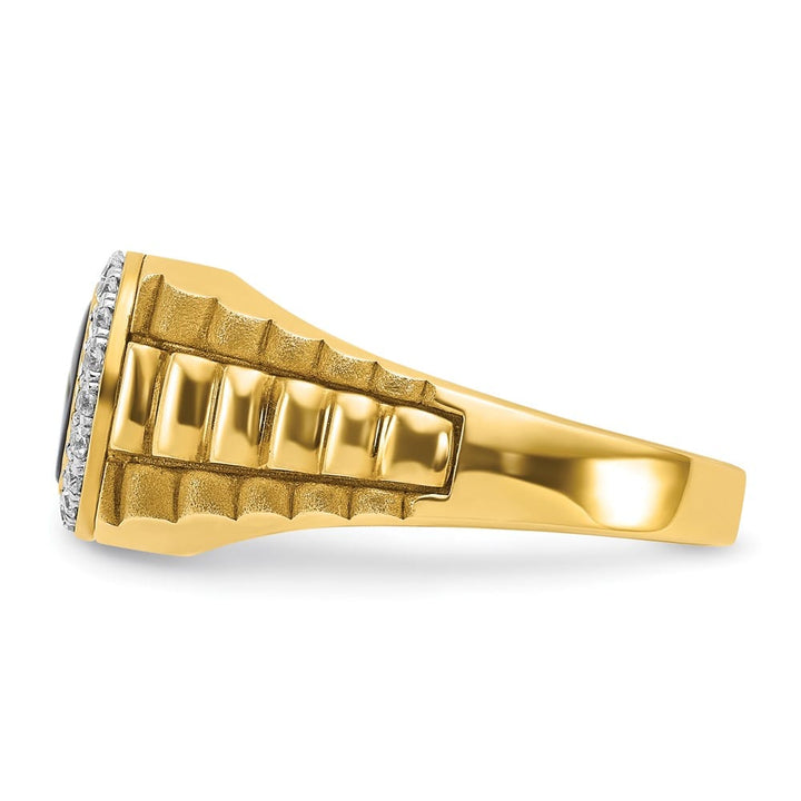 14k Two-Tone Gold IB Goodman Round Onyx and Diamond Halo Men's Ring