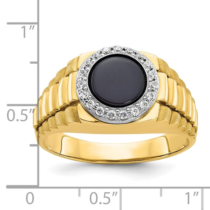 14k Two-Tone Gold IB Goodman Round Onyx and Diamond Halo Men's Ring