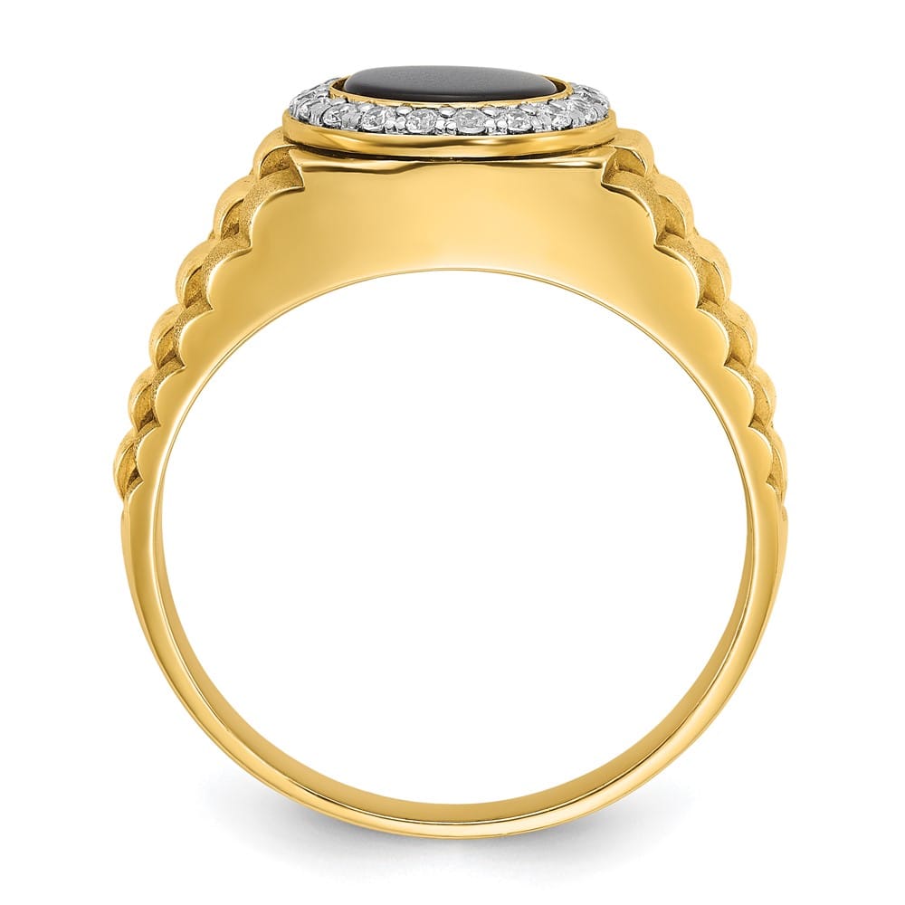 14k Two-Tone Gold IB Goodman Round Onyx and Diamond Halo Men's Ring