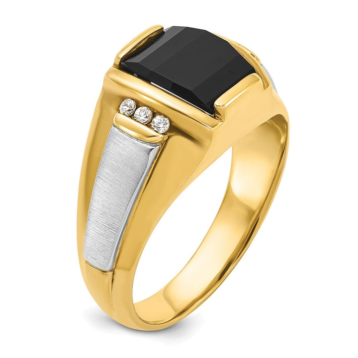 14k Two-Tone Gold IB Goodman Satin Barrel Onyx Diamond Men's Ring