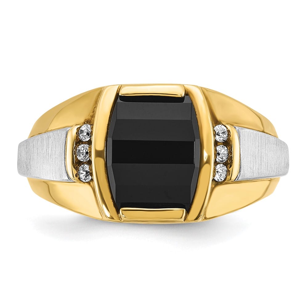 14k Two-Tone Gold IB Goodman Satin Barrel Onyx Diamond Men's Ring