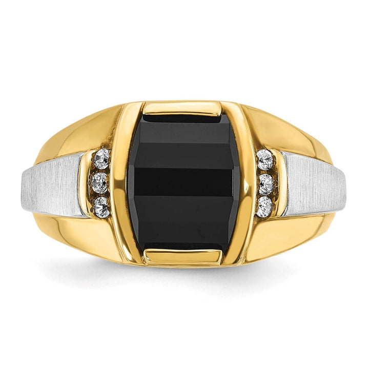 14k Two-Tone Gold IB Goodman Satin Barrel Onyx Diamond Men's Ring