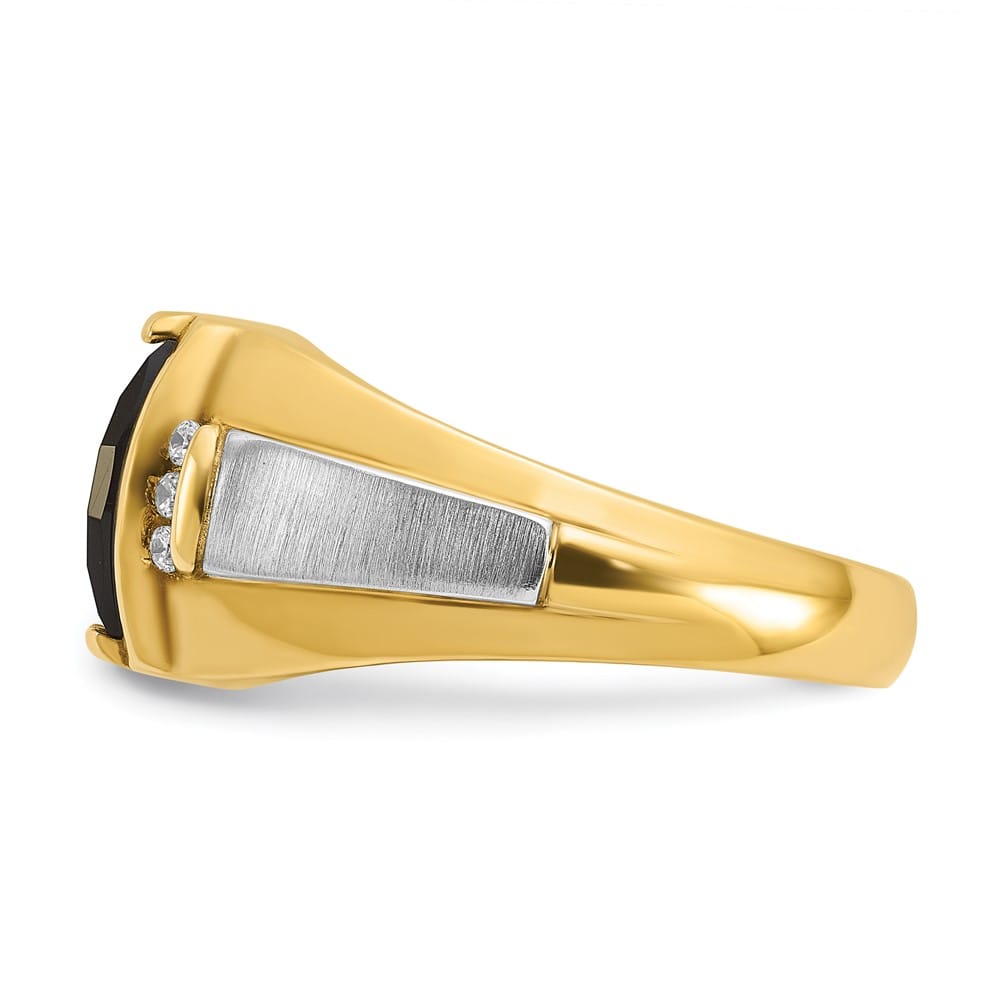 14k Two-Tone Gold IB Goodman Satin Barrel Onyx Diamond Men's Ring