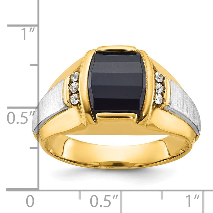 14k Two-Tone Gold IB Goodman Satin Barrel Onyx Diamond Men's Ring
