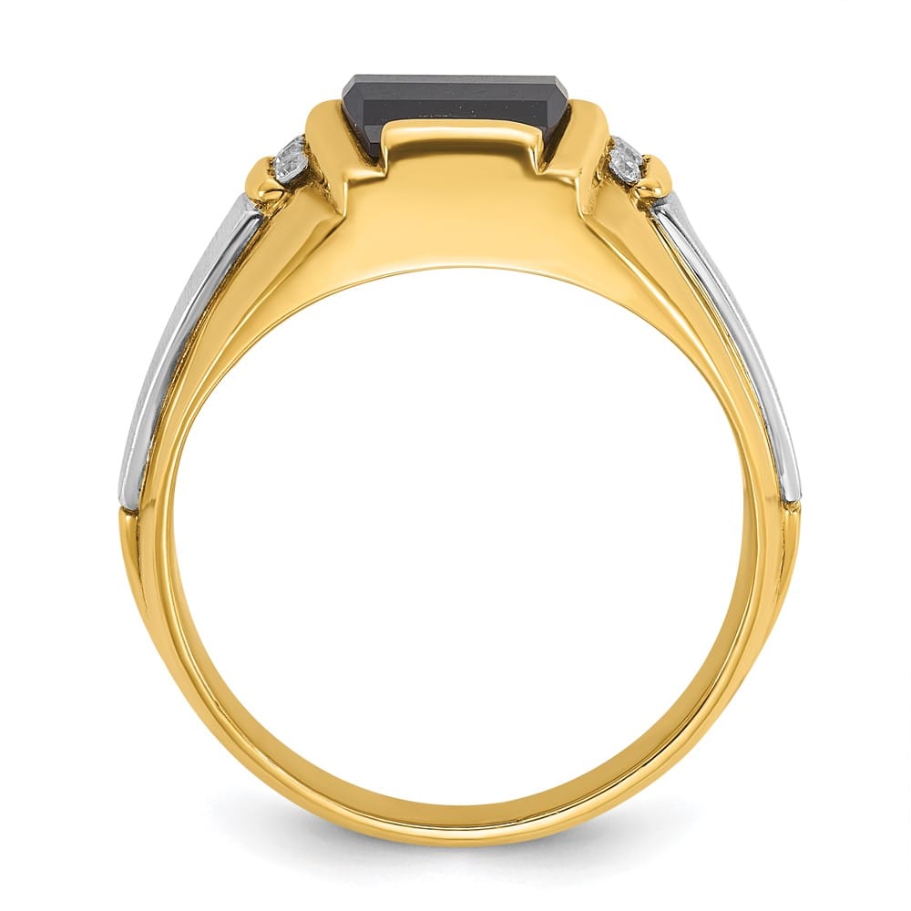 14k Two-Tone Gold IB Goodman Satin Barrel Onyx Diamond Men's Ring