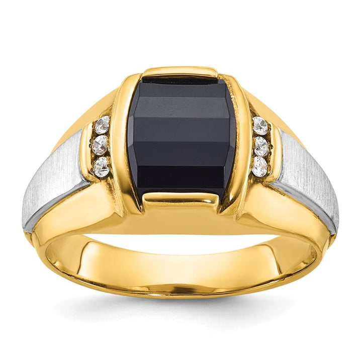 14k Two-Tone Gold IB Goodman Satin Barrel Onyx Diamond Men's Ring