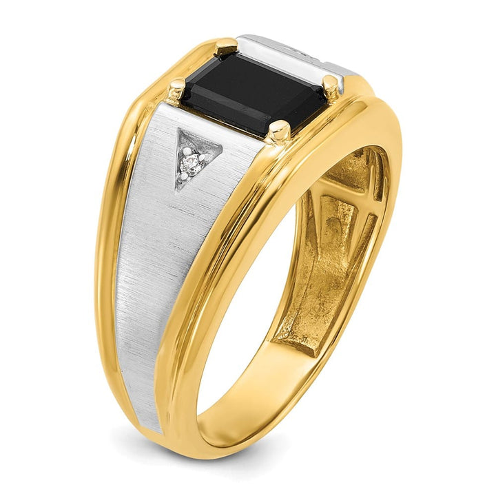 14k Two-Tone Gold IB Goodman Satin Octagon Onyx Diamond Men's Ring