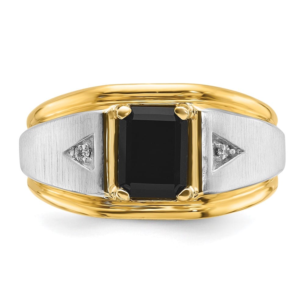14k Two-Tone Gold IB Goodman Satin Octagon Onyx Diamond Men's Ring