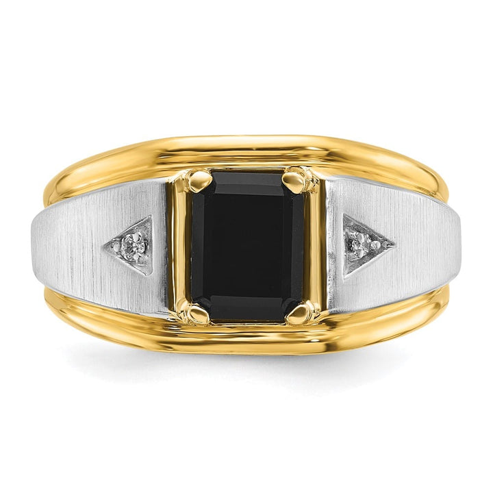 14k Two-Tone Gold IB Goodman Satin Octagon Onyx Diamond Men's Ring