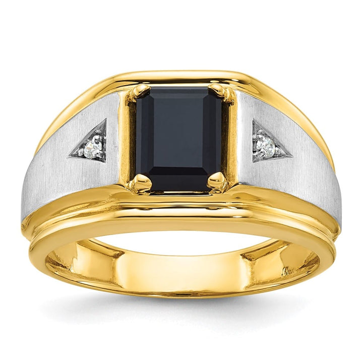 14k Two-Tone Gold IB Goodman Satin Octagon Onyx Diamond Men's Ring