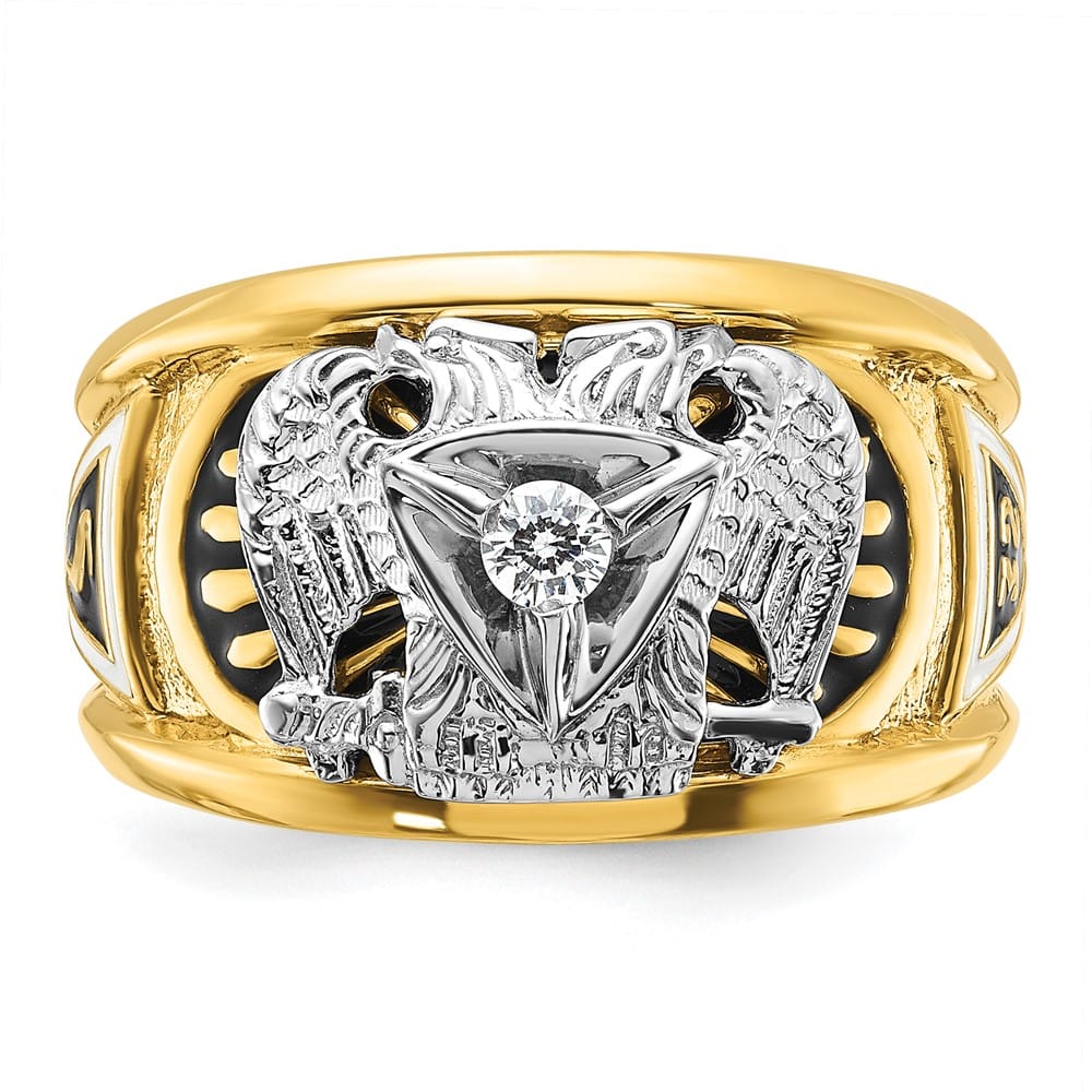 14k Two-Tone Gold IB Goodman with Black and White 32nd Degree Ring