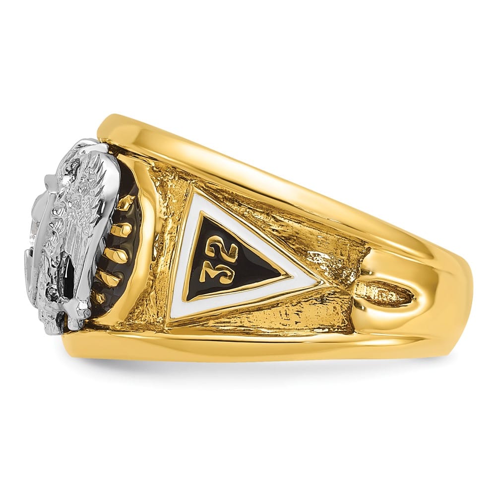 14k Two-Tone Gold IB Goodman with Black and White 32nd Degree Ring