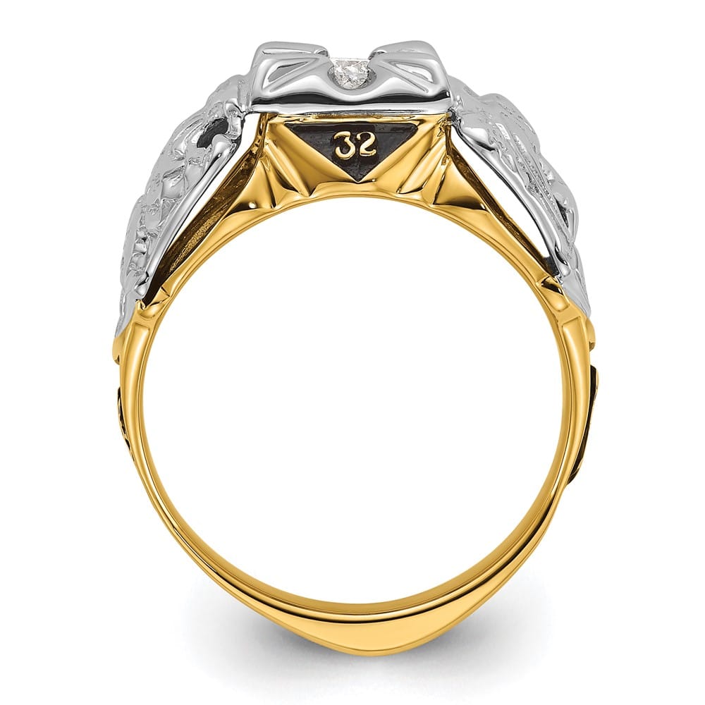 14k Two-Tone Gold IB Goodman with Black Enamel and I1 Masonic Ring