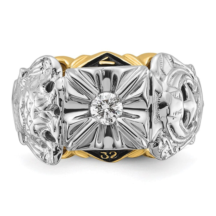 14k Two-Tone Gold IB Goodman with Black Enamel and I2 Masonic Ring