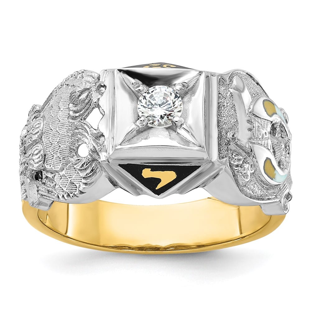 14k Two-Tone Gold IB Goodman with Black Enamel and Men's Masonic Ring
