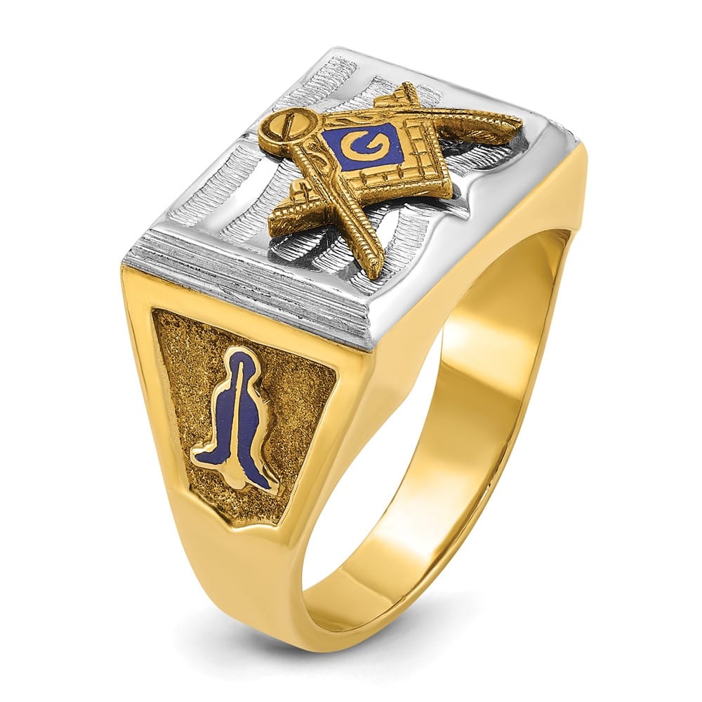 14k Two-Tone Gold IB Goodman with Blue Enamel Blue Lodge Men's Ring Stock Size 10 Ring Are Refundable