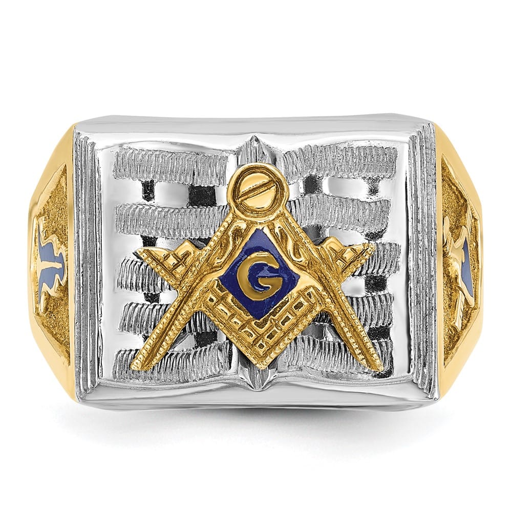 14k Two-Tone Gold IB Goodman with Blue Enamel Blue Lodge Men's Ring Stock Size 10 Ring Are Refundable