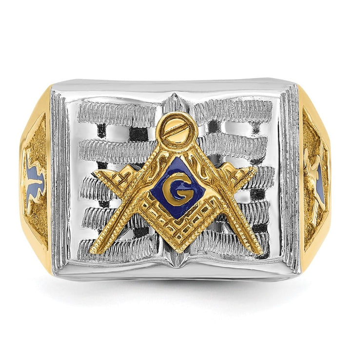 14k Two-Tone Gold IB Goodman with Blue Enamel Blue Lodge Men's Ring Stock Size 10 Ring Are Refundable