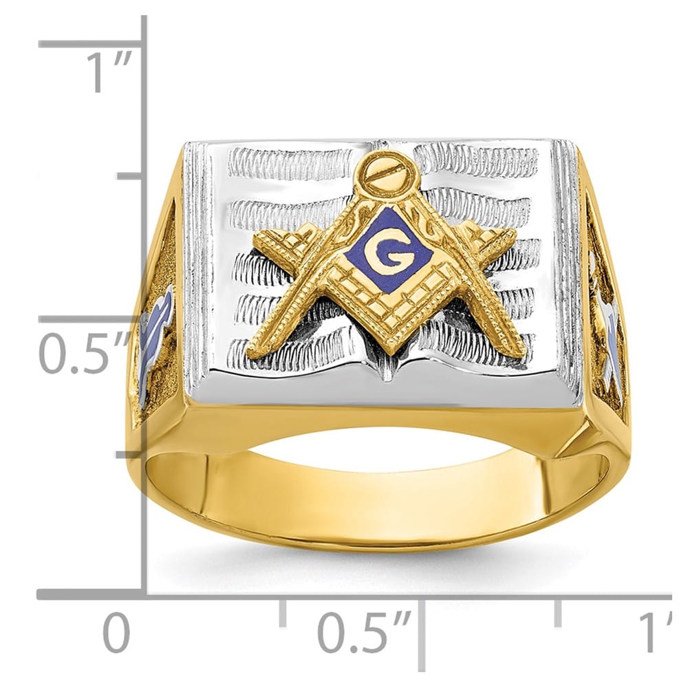 14k Two-Tone Gold IB Goodman with Blue Enamel Blue Lodge Men's Ring Stock Size 10 Ring Are Refundable