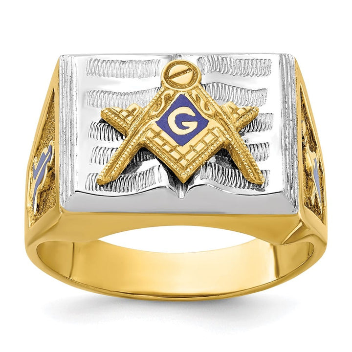 14k Two-Tone Gold IB Goodman with Blue Enamel Blue Lodge Men's Ring Stock Size 10 Ring Are Refundable