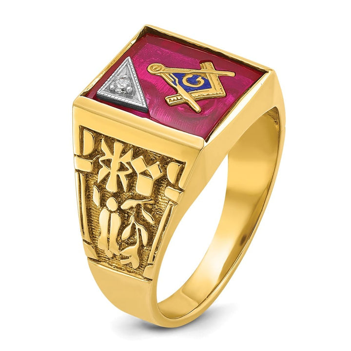 14k Two-Tone Gold IB Goodman with Lab Created Ruby and Blue Lodge Ring