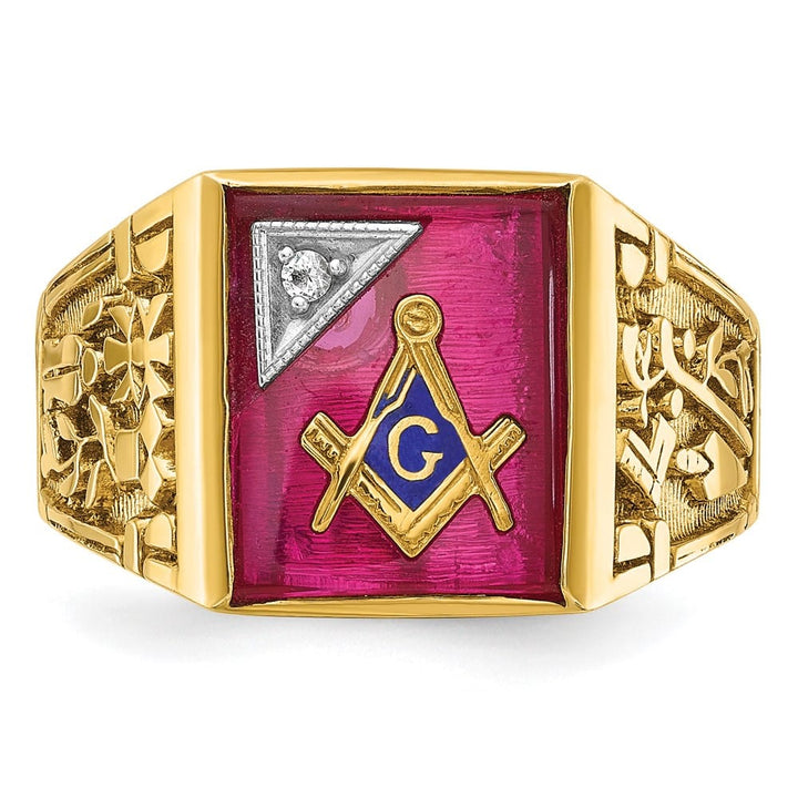 14k Two-Tone Gold IB Goodman with Lab Created Ruby and Blue Lodge Ring