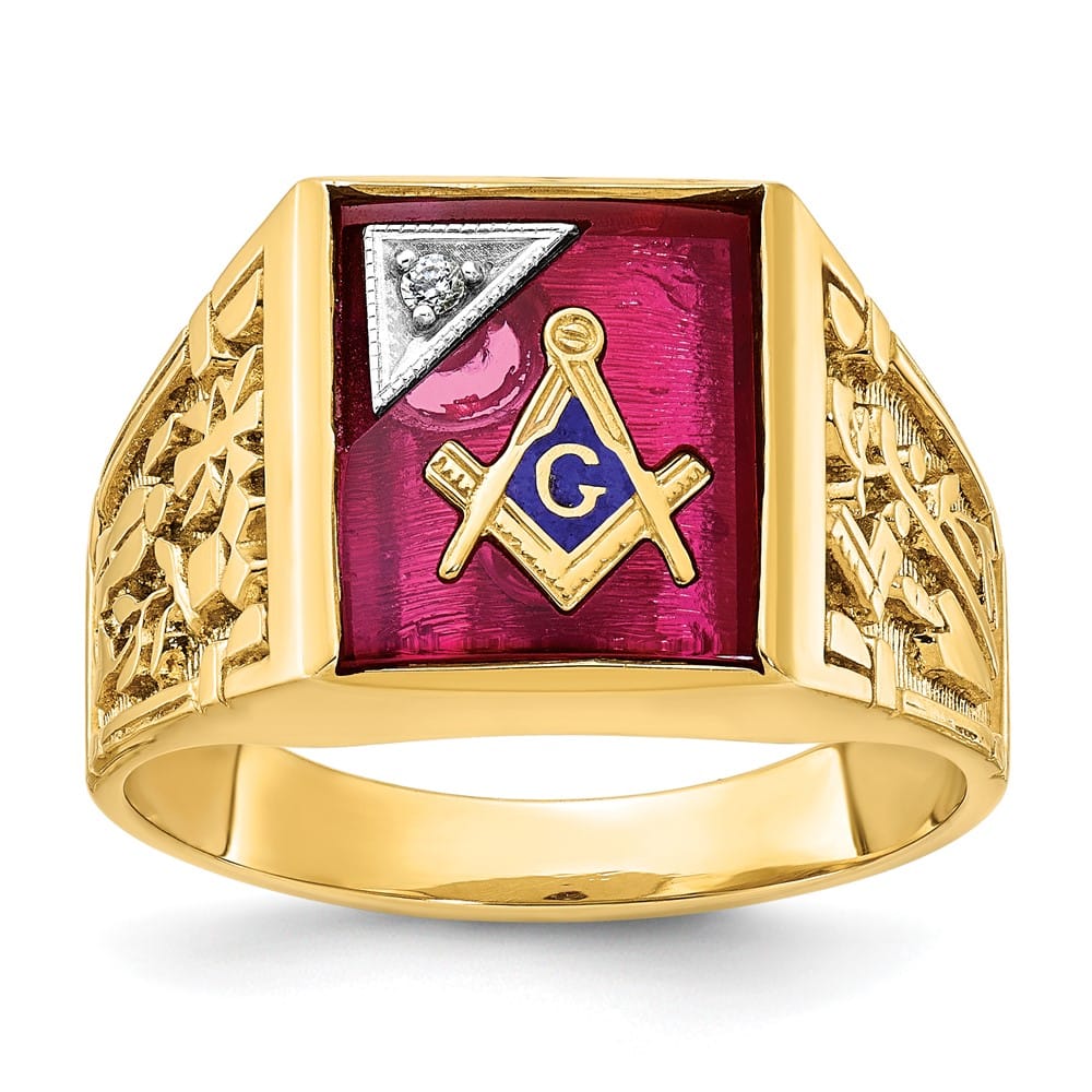 14k Two-Tone Gold IB Goodman with Lab Created Ruby and Blue Lodge Ring