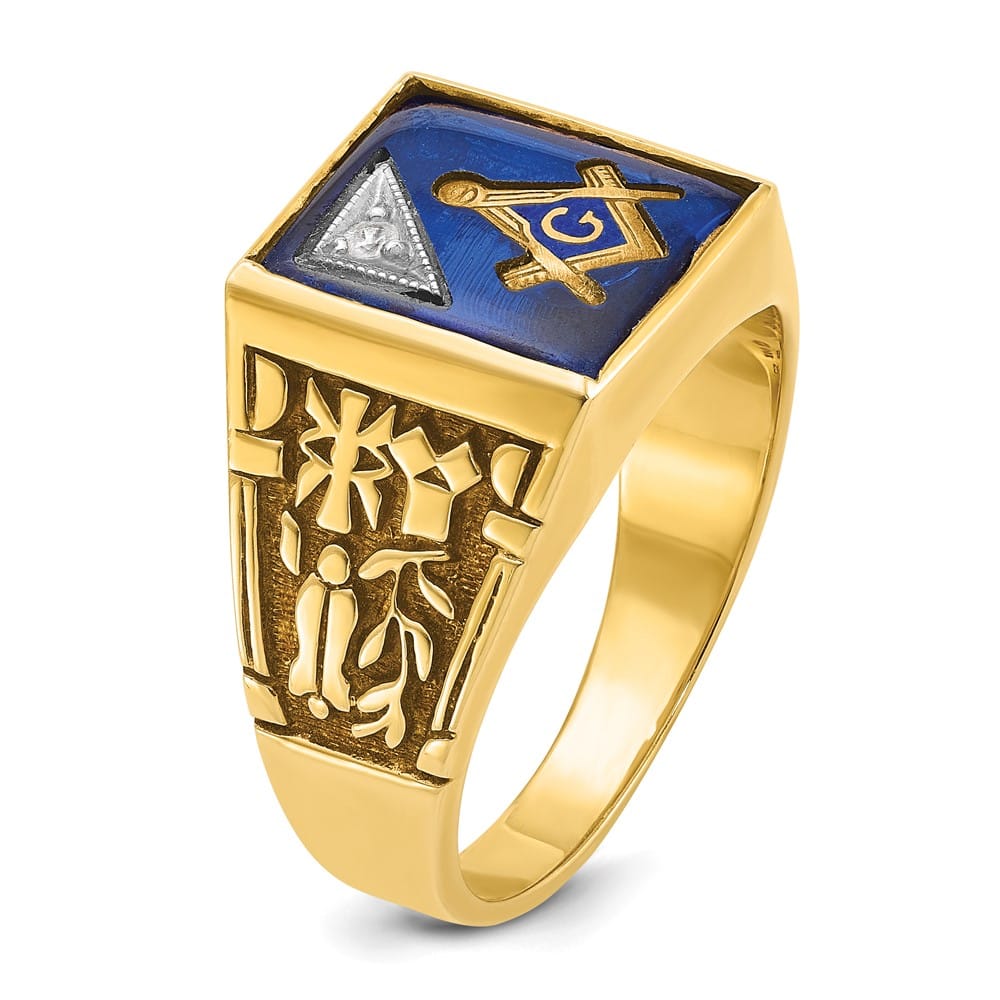14k Two-Tone Gold IB Goodman with Lab Created Sapphire Blue Lodge Ring